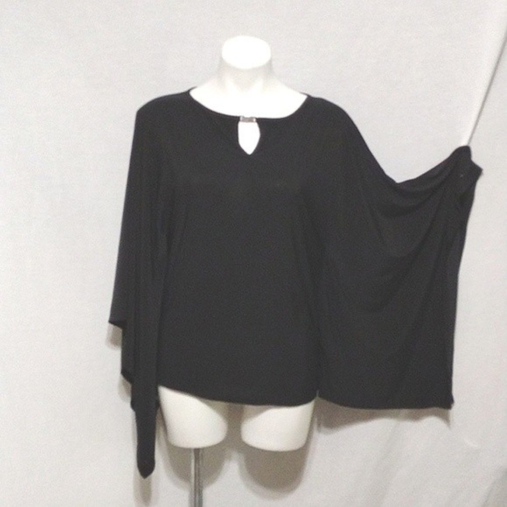 Antthony Black Beaded Sleeve Caftan Poncho Top XS Flowy Chic Resortwear Elegant